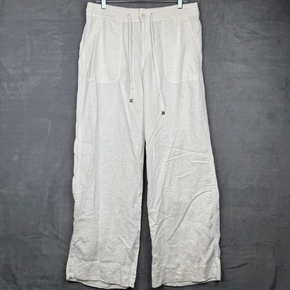 Lauren Ralph Lauren Linen Wide Leg Crop Pants White Size 8 - Picture 1 of 10